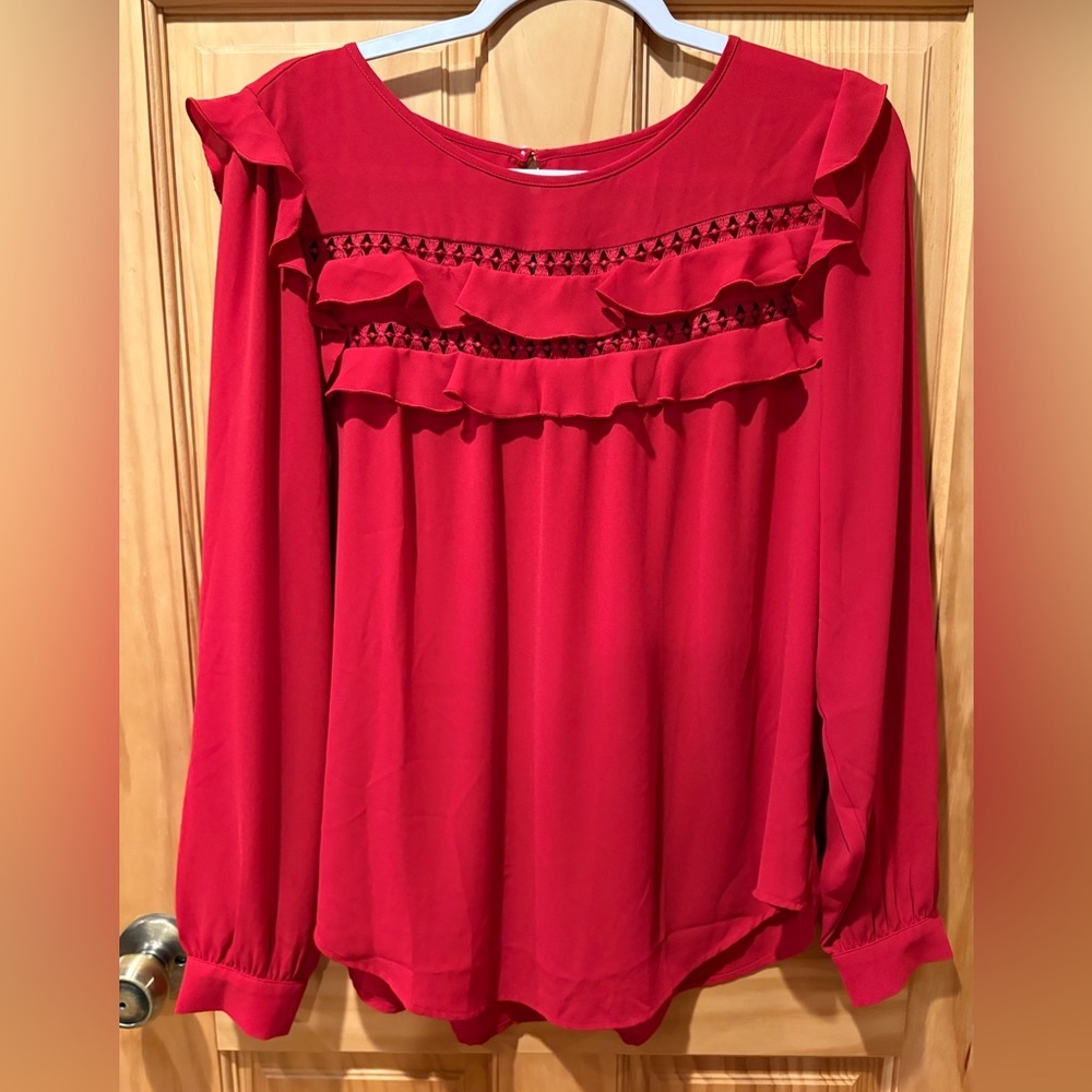 LOFT Women's ruffled Blouse long cuffed sleeves with buttons size M